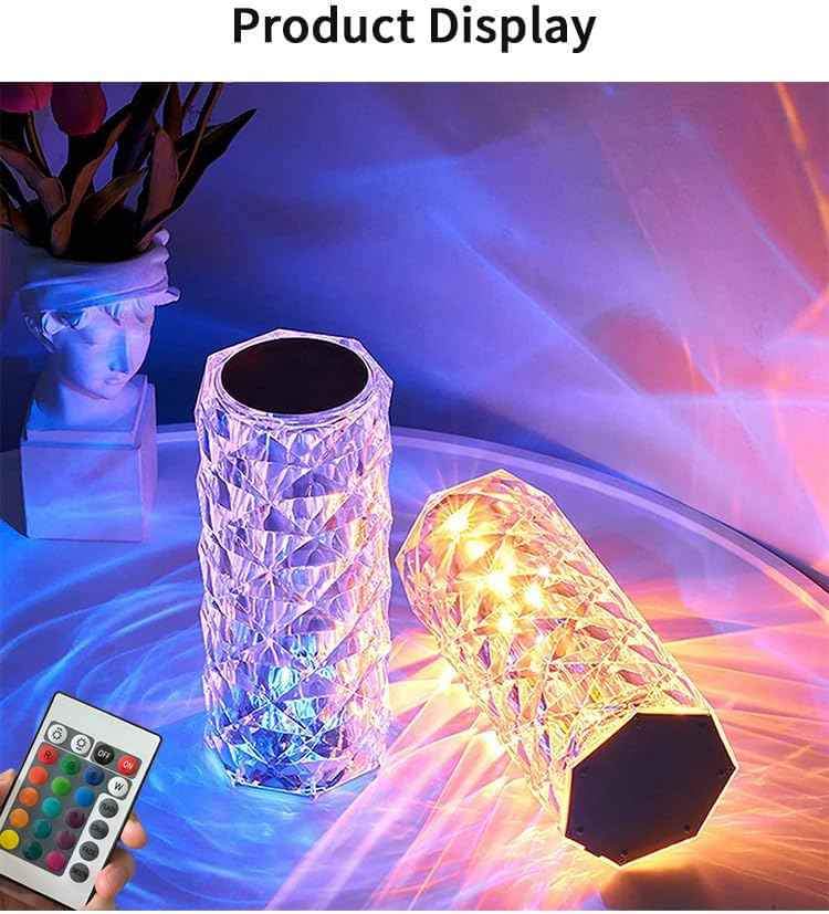 Crystal Diamond Table Lamp 16 Color Changing RGB Touch Control Bedside Lamp USB.