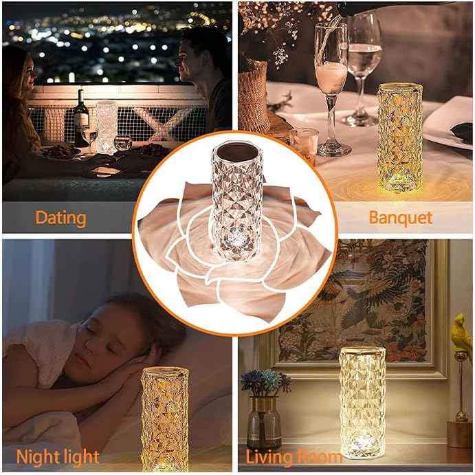 Crystal Diamond Table Lamp 16 Color Changing RGB Touch Control Bedside Lamp USB.