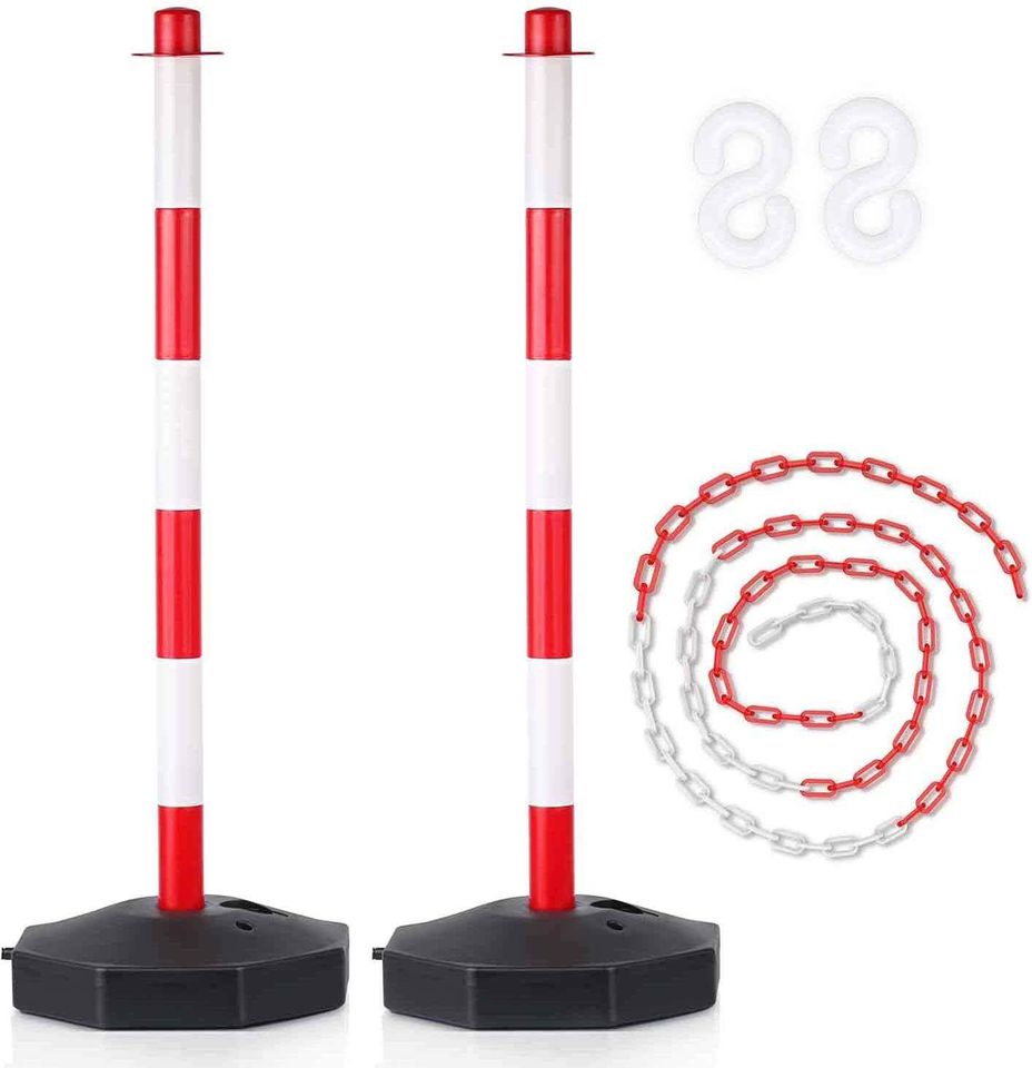 Traffic Delineator Post Cones with Fillable Base, Portable Parking Pole Barrier with chain