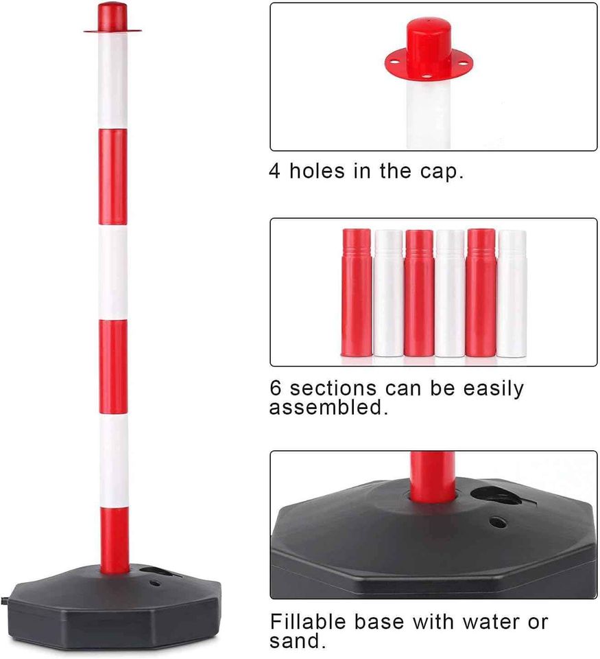 Traffic Delineator Post Cones with Fillable Base, Portable Parking Pole Barrier with chain