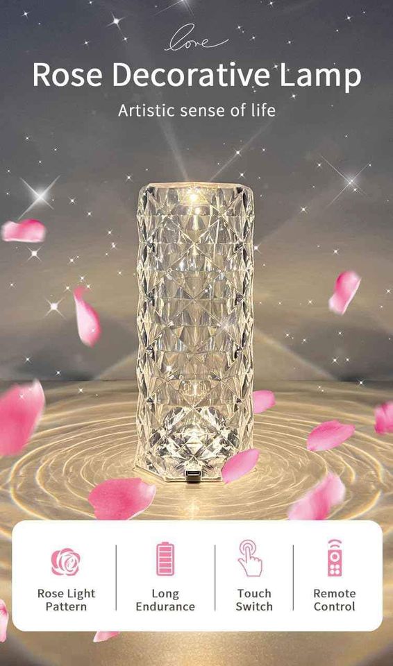 Crystal Diamond Table Lamp 16 Color Changing RGB Touch Control Bedside Lamp USB.