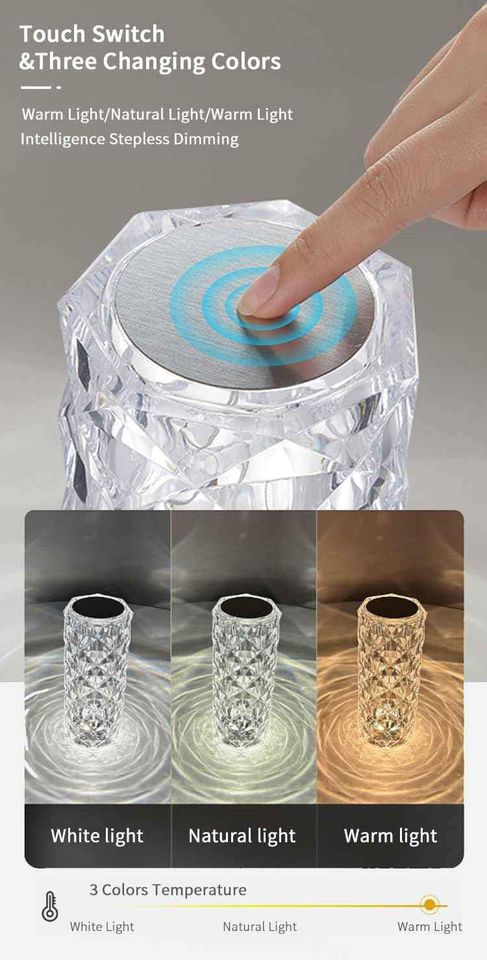 Crystal Diamond Table Lamp 16 Color Changing RGB Touch Control Bedside Lamp USB.