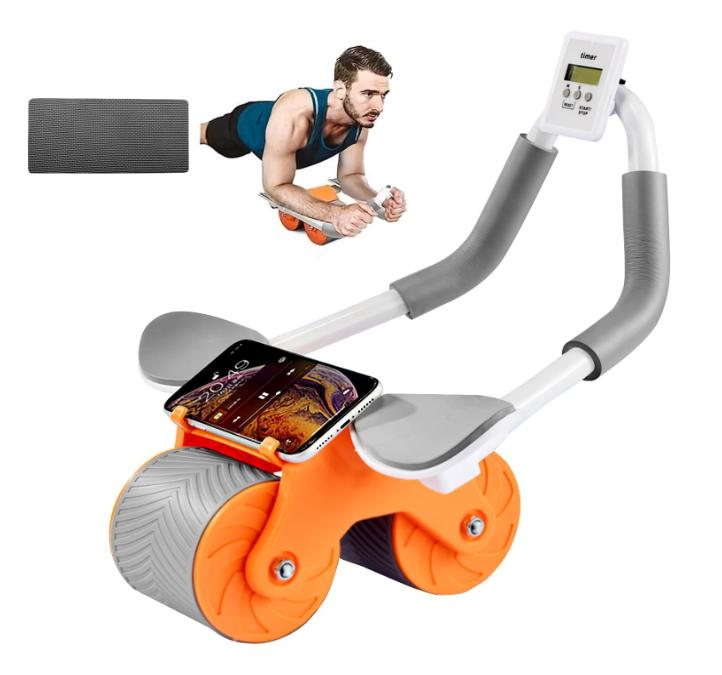 Ab Roller Wheel, Elbow Support Automatic Rebound Abdominal Wheel Knee Mat & Timer Abs Workout Equip