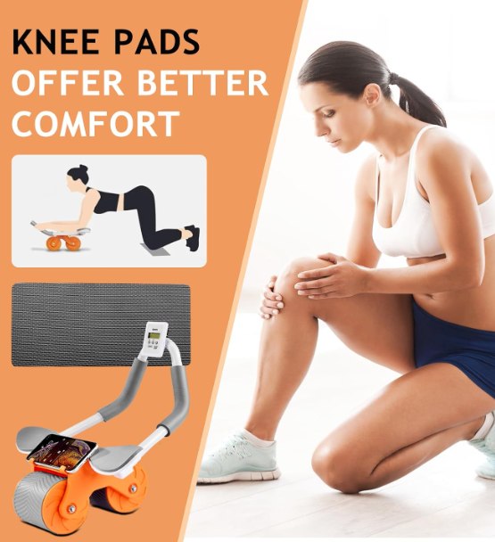 Ab Roller Wheel, Elbow Support Automatic Rebound Abdominal Wheel Knee Mat & Timer Abs Workout Equip