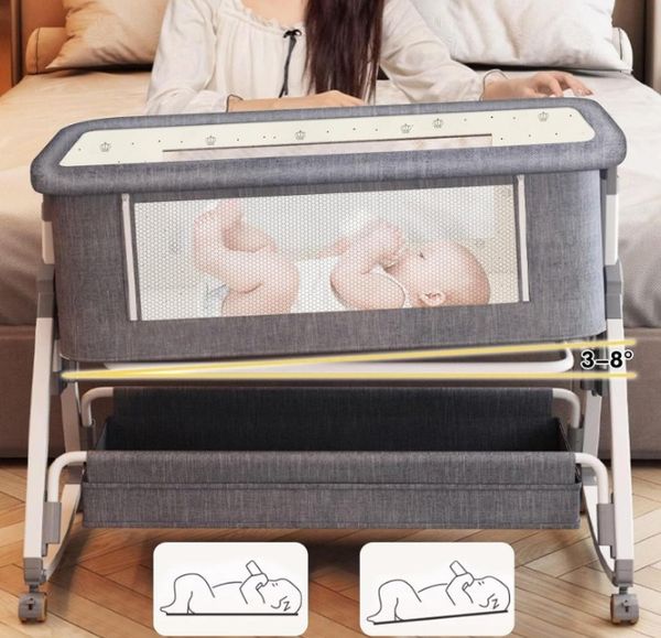 5-in-1Portable Baby Bedside Crib, Baby Cot, Bedside Co-Sleeper, Moving Baby Bassinet, Rocking Cradle - Convertible, Foldable Storage Basket, Adjustable Height with Swivel Wheels mosquito net