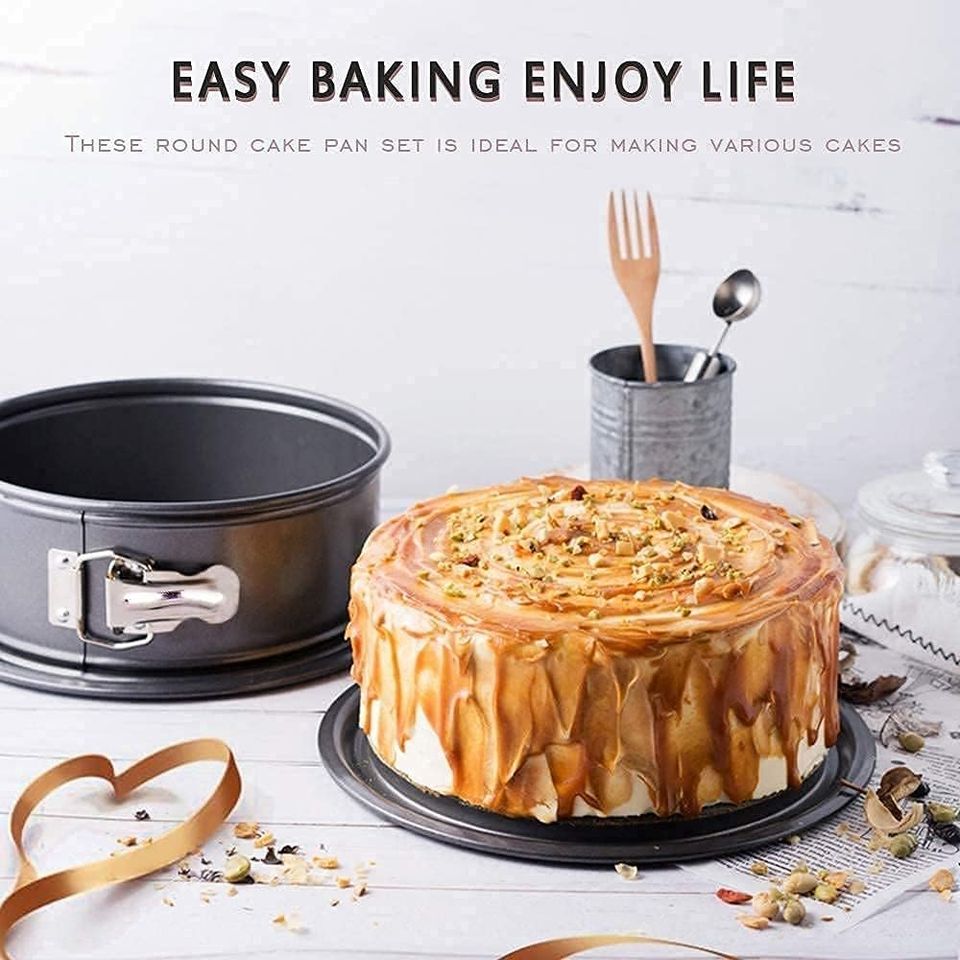 Aksonz Cake 3 Pieces of Teflon Coated Spring Form Cake Mould Pan Set | Baking Tray Black 7-8-9 Inch