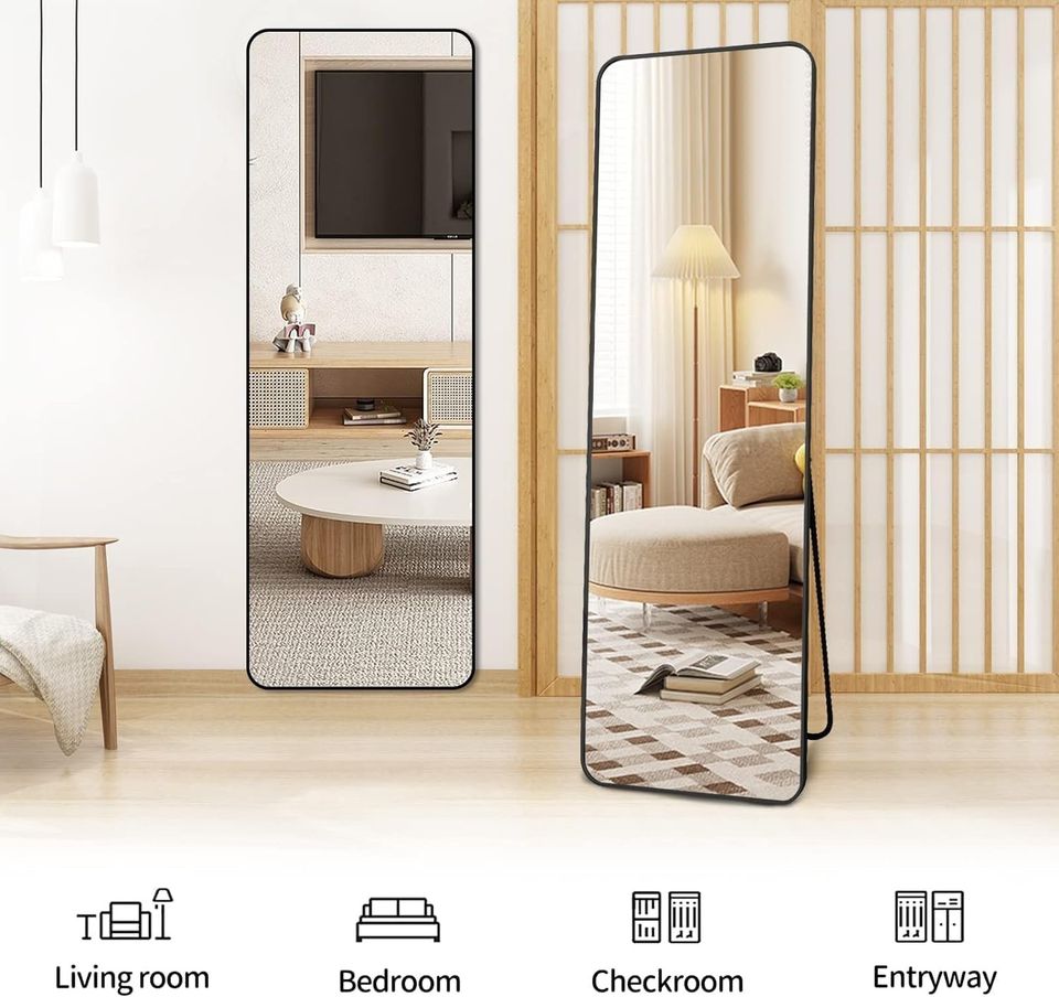 Aksonz Full Length Mirror Big Size 180x65cm, Floor Mirrors with Aluminum Alloy Frame Free-Standing Mirror