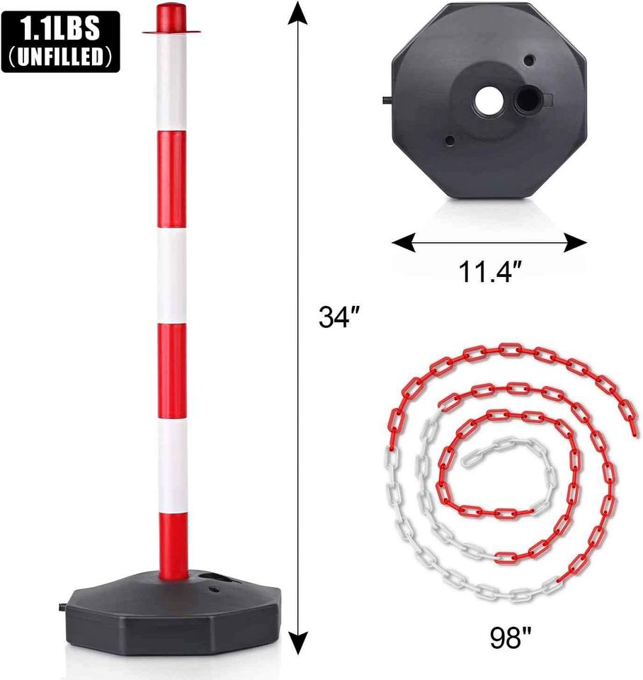 Traffic Delineator Post Cones with Fillable Base, Portable Parking Pole Barrier with chain